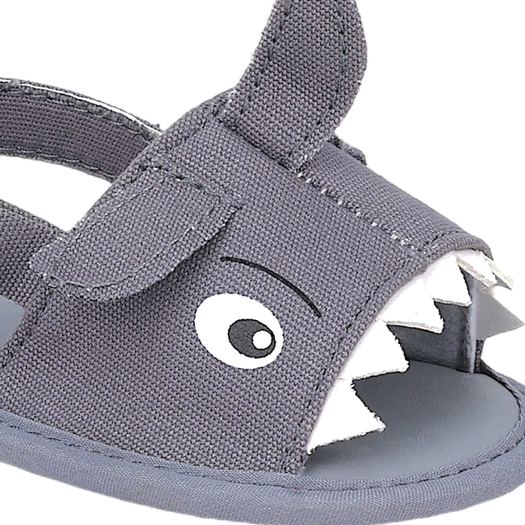 Baby Moo 3D Shark Doo Doo Doo Velcro Straps Anti-Skid Sandals - Grey