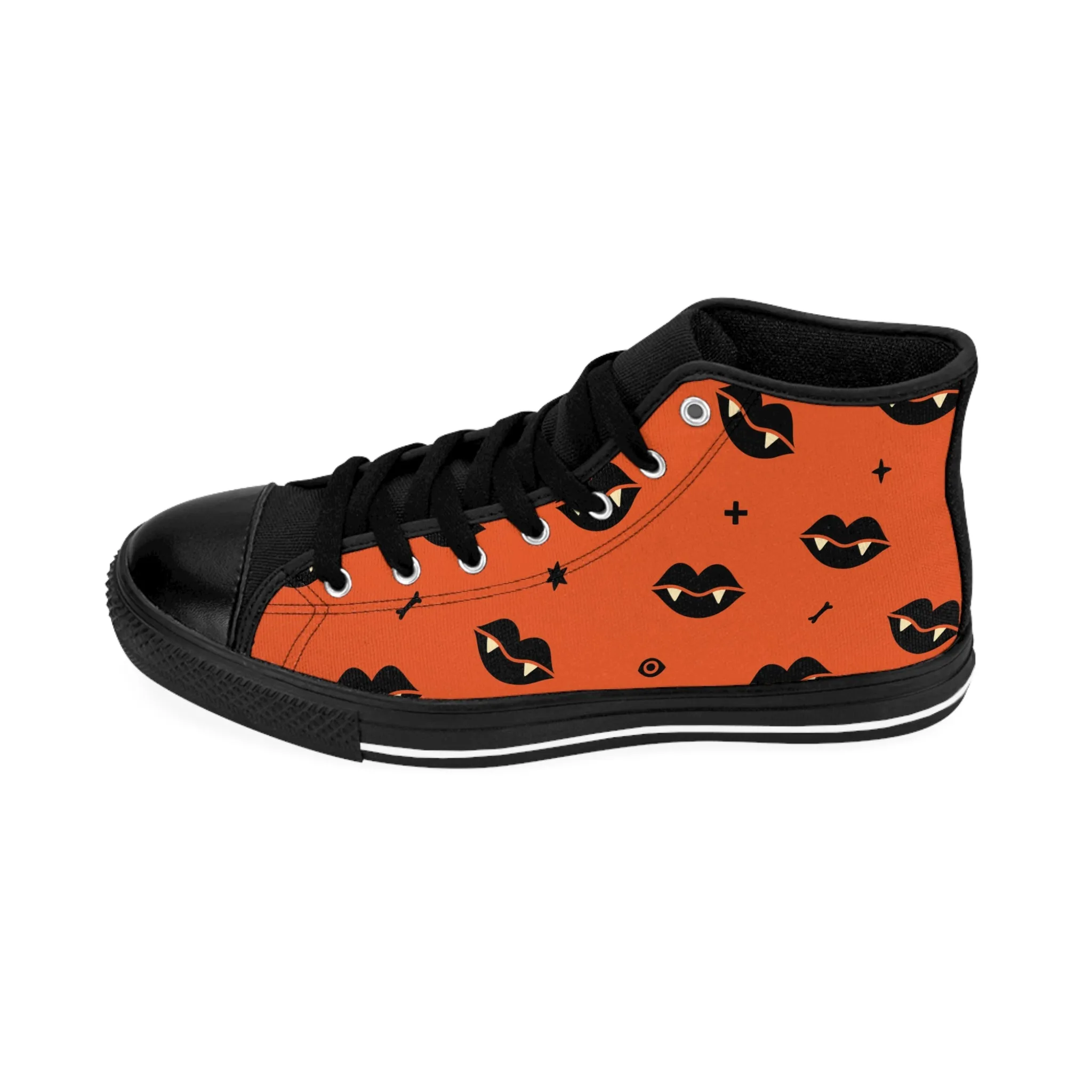 Black Lips Orange Background Women's Classic Sneakers