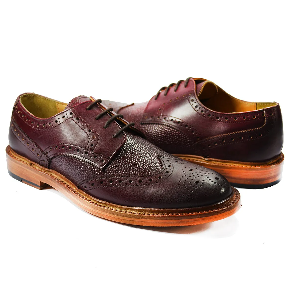 BRADFORD Burgundy Full BrogueLeather Oxford Shoes