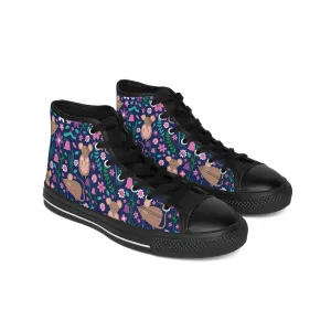 Brown Mice and Flowers Women's Classic Sneakers