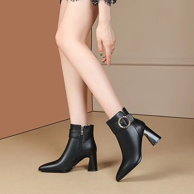 Chic Cowhide Pointed Toe Stiletto Boots q