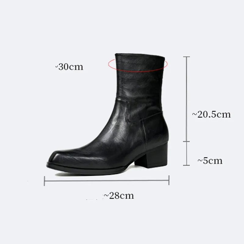 Chic Genuine Leather Square Toe Dress Boots