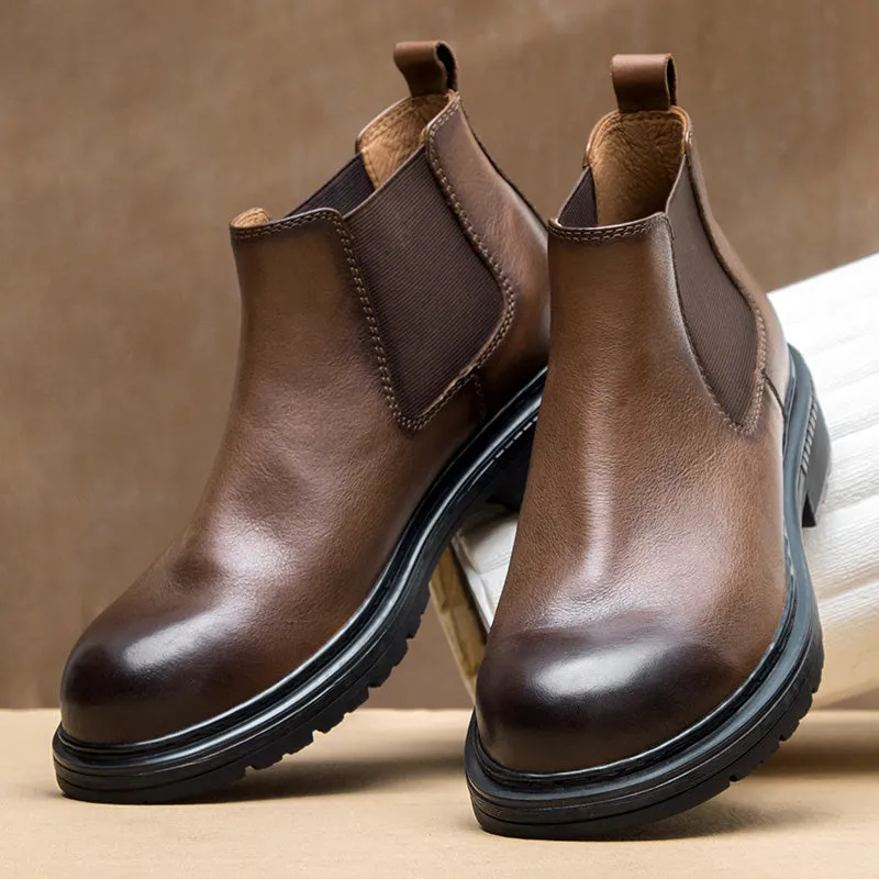 ChicLeather Leisure Slip-On Ankle Boots