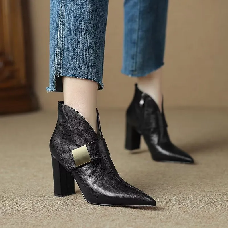 CowLuxe Metal Accent Ankle Booties