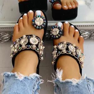 Crystal Button Wedges Platform Sandal