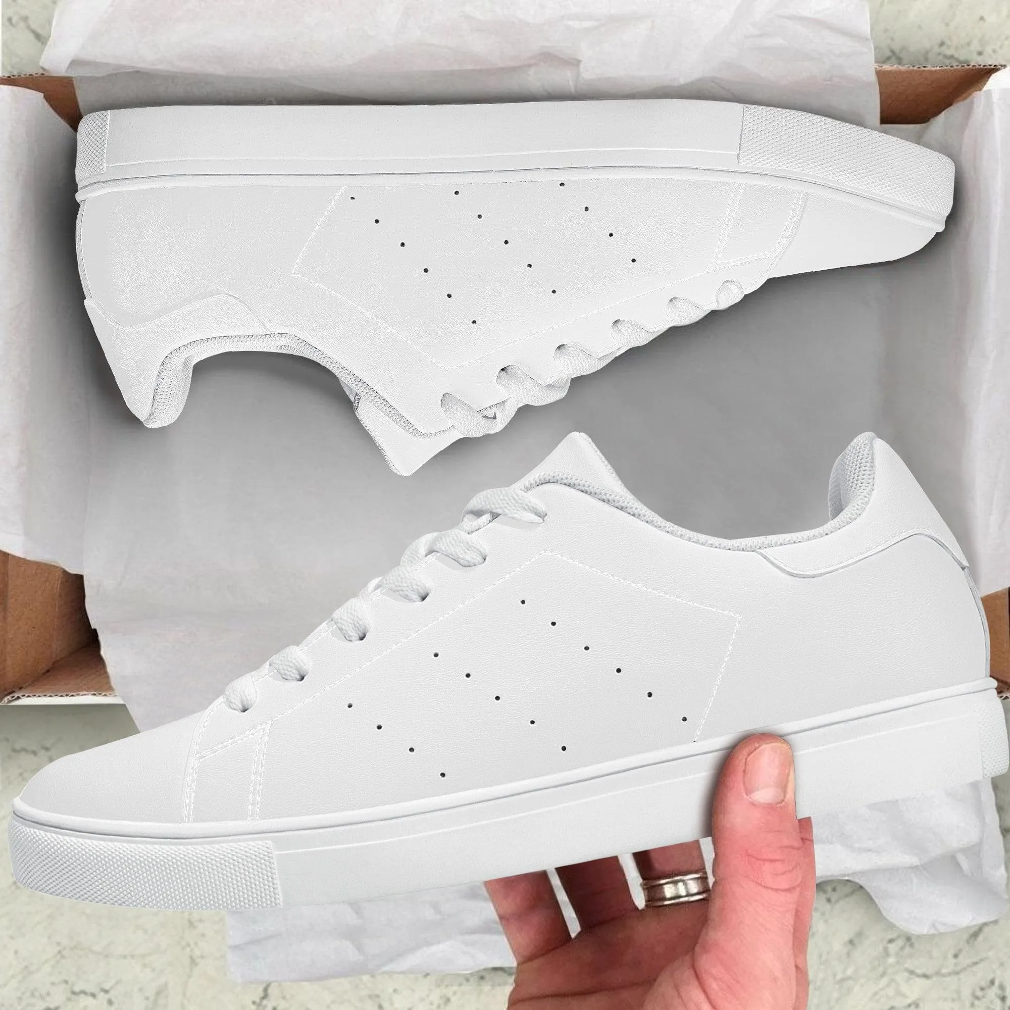 Custom Low Top Leather Shoes - White D27