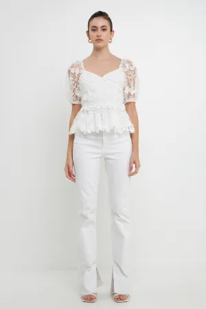 Endless Rose - Floral Embroidered Lace Peplum Top