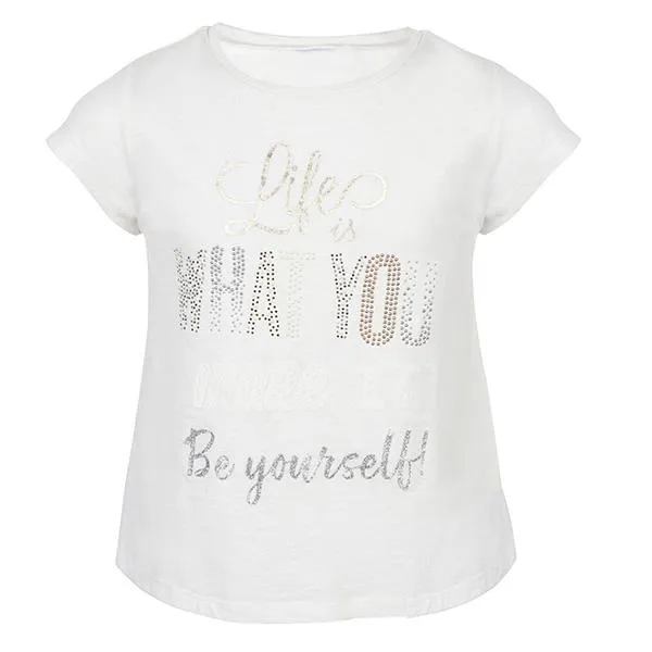 GIRLS OFFWHITE T-SHIRT WITH GRAPHIC LETTERING