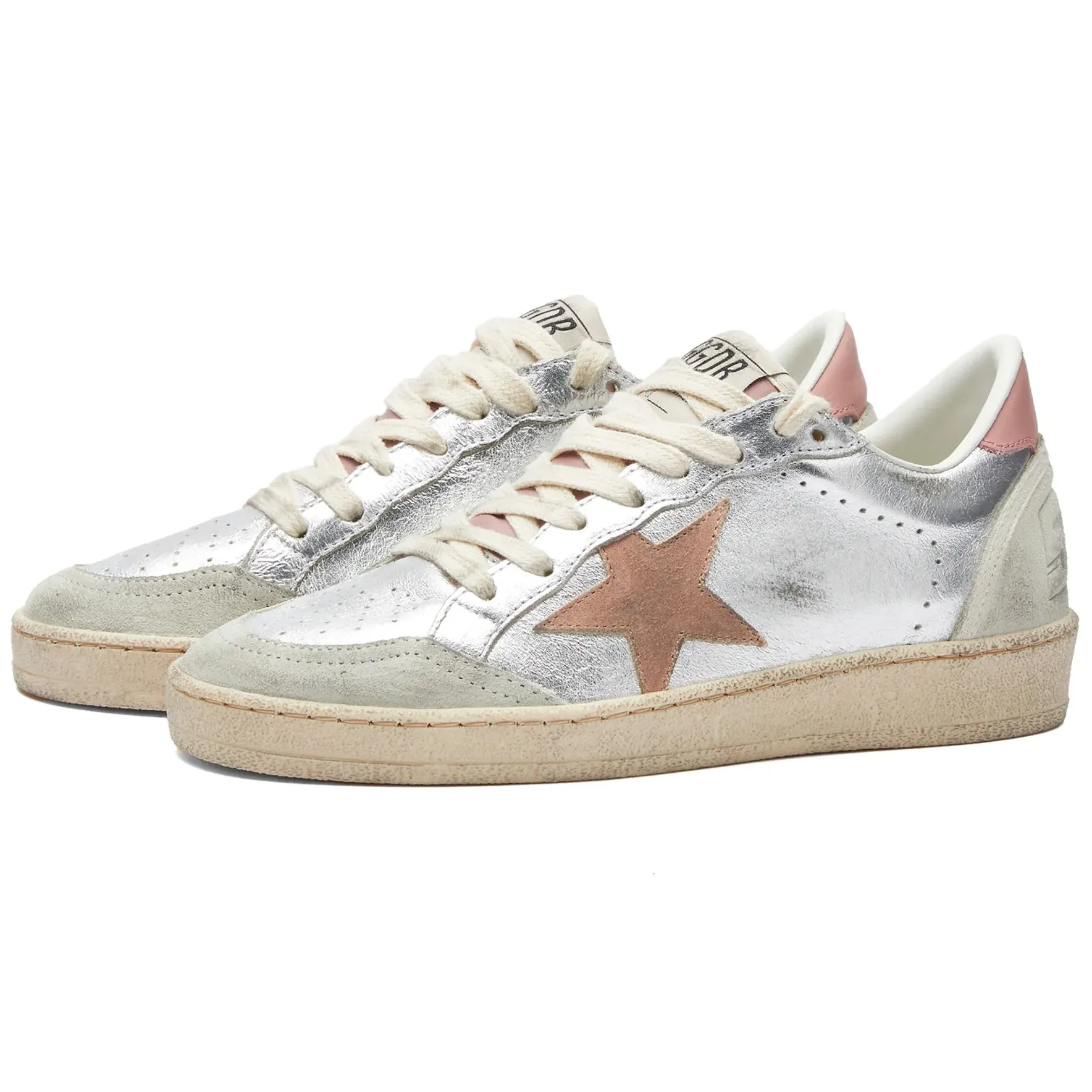 Golden Goose Ball Star Leather Sneakers, Silver/Pink