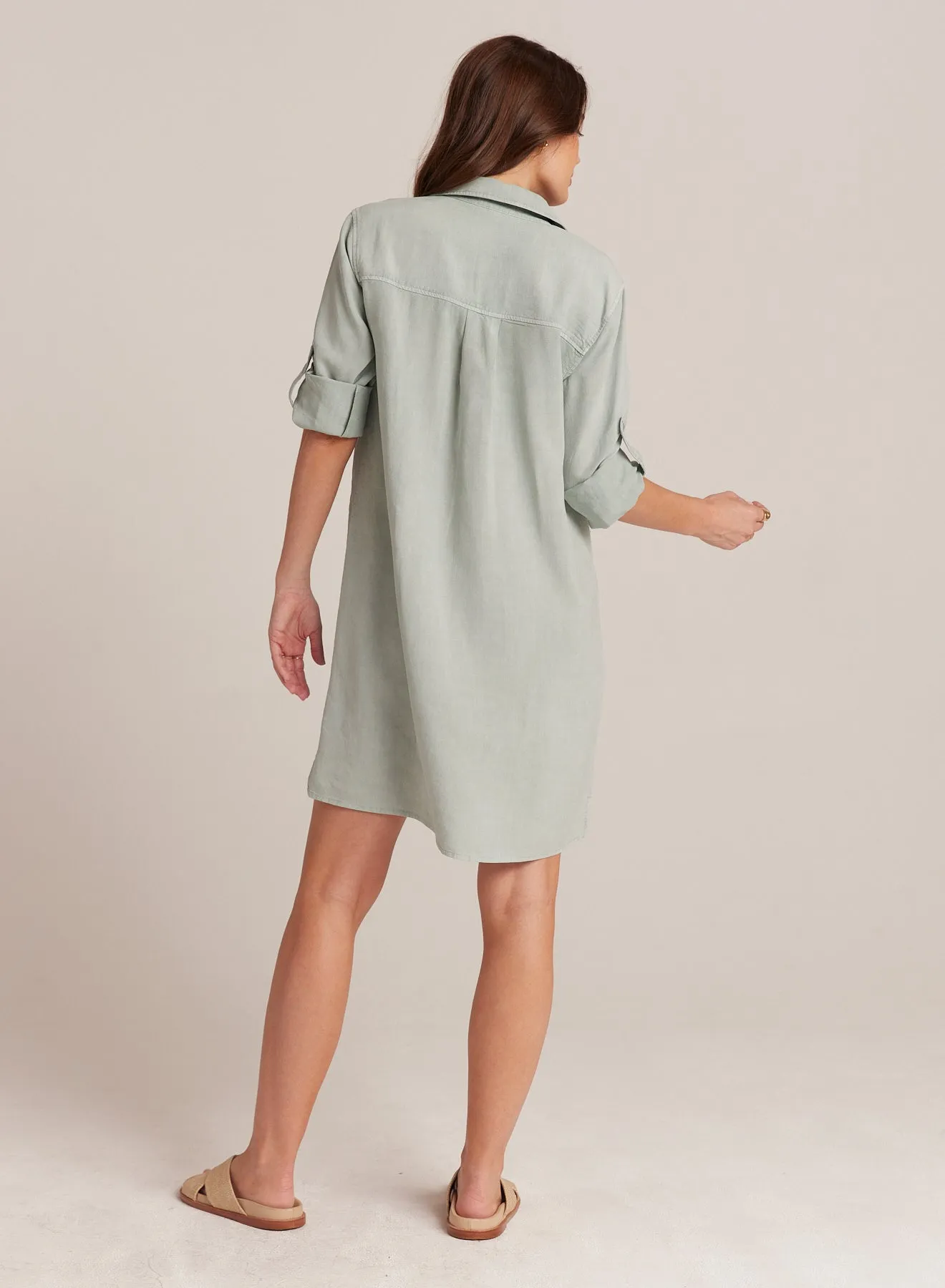 Long Sleeve A-Line Shirt Dress - Oasis Green