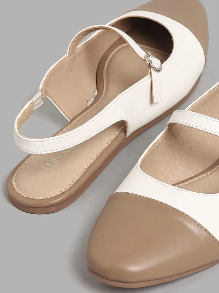 LUNA BLU White & Tan Sling Back Shoes