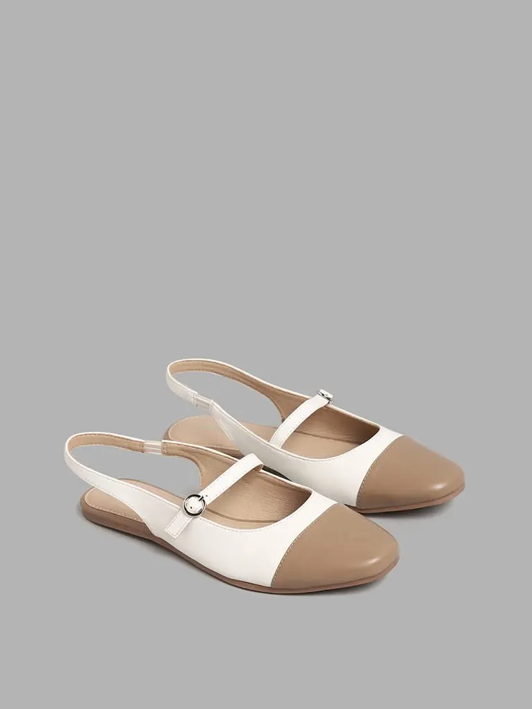 LUNA BLU White & Tan Sling Back Shoes