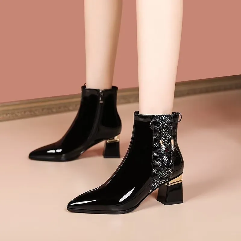 LuxeLeather Chic Pointed Ankle Boots