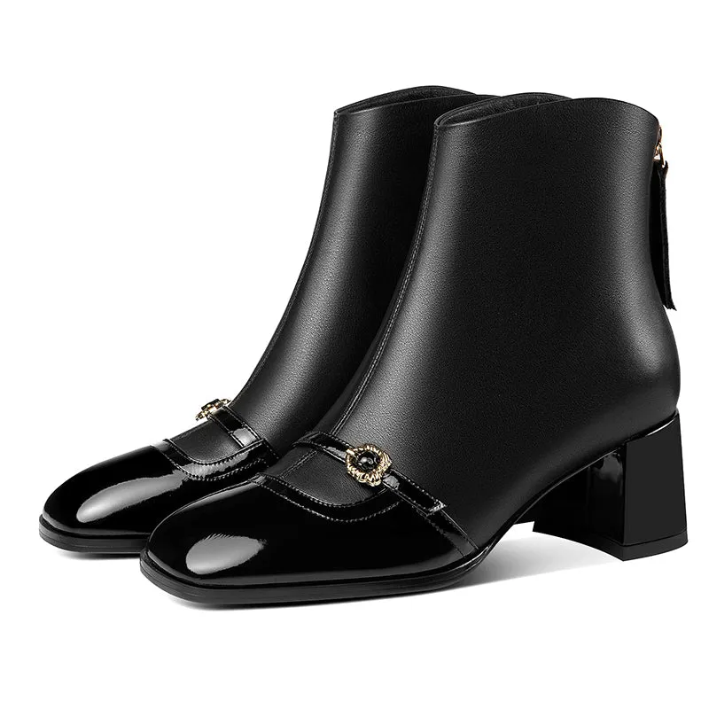 LuxeSquare Exotic Zipper Middle Heel Boots