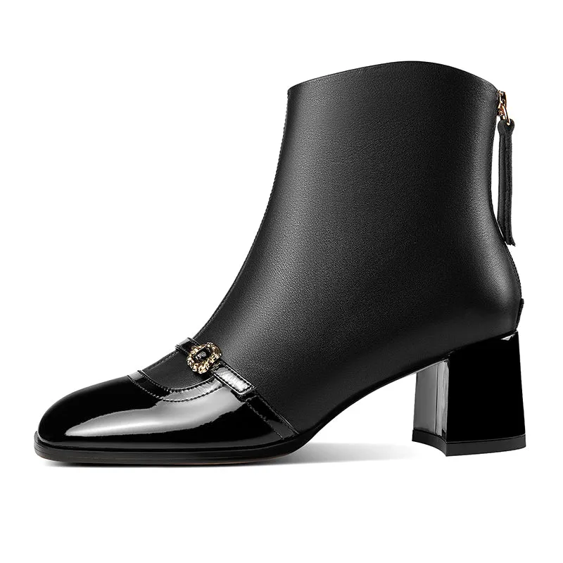 LuxeSquare Exotic Zipper Middle Heel Boots