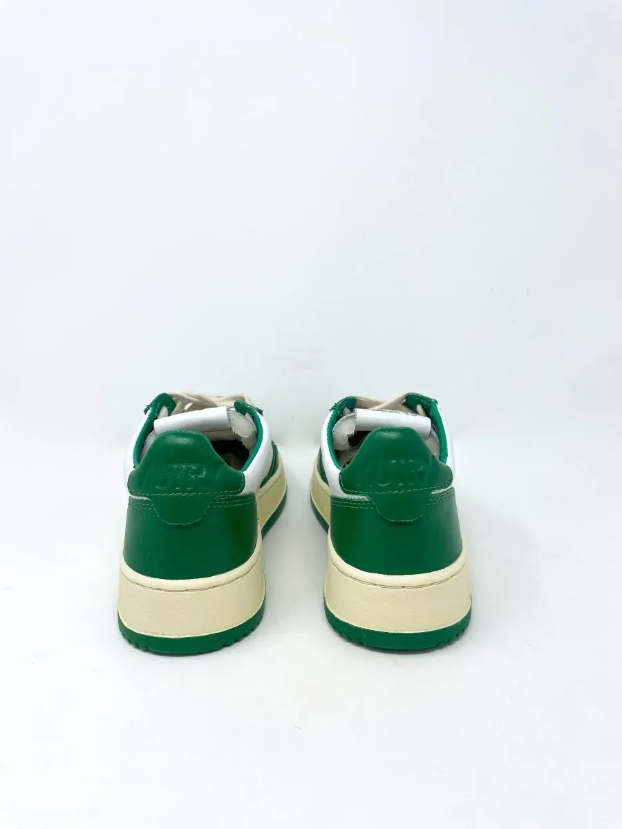 Medalist Low Sneakers in Two Tone Leather White & Green