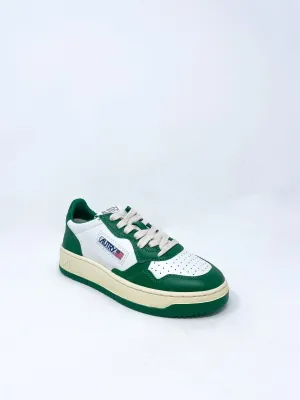 Medalist Low Sneakers in Two Tone Leather White & Green