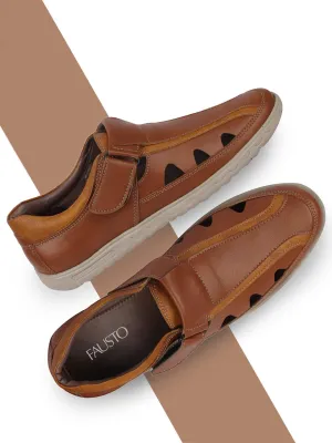 Men Brown Hook & Loop Fisherman Sandals