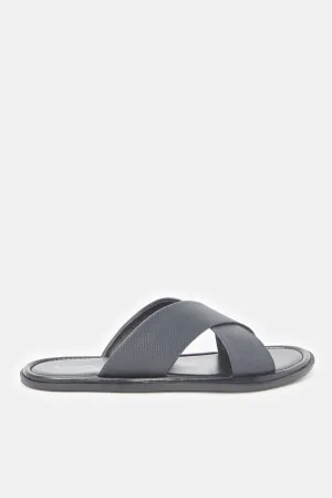 Men Navy Textured Criss Cross Sandal