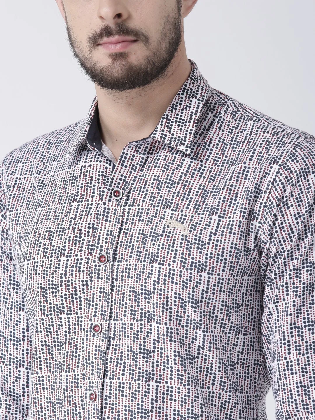 Men White Printed Cotton Slim Fit Shirt