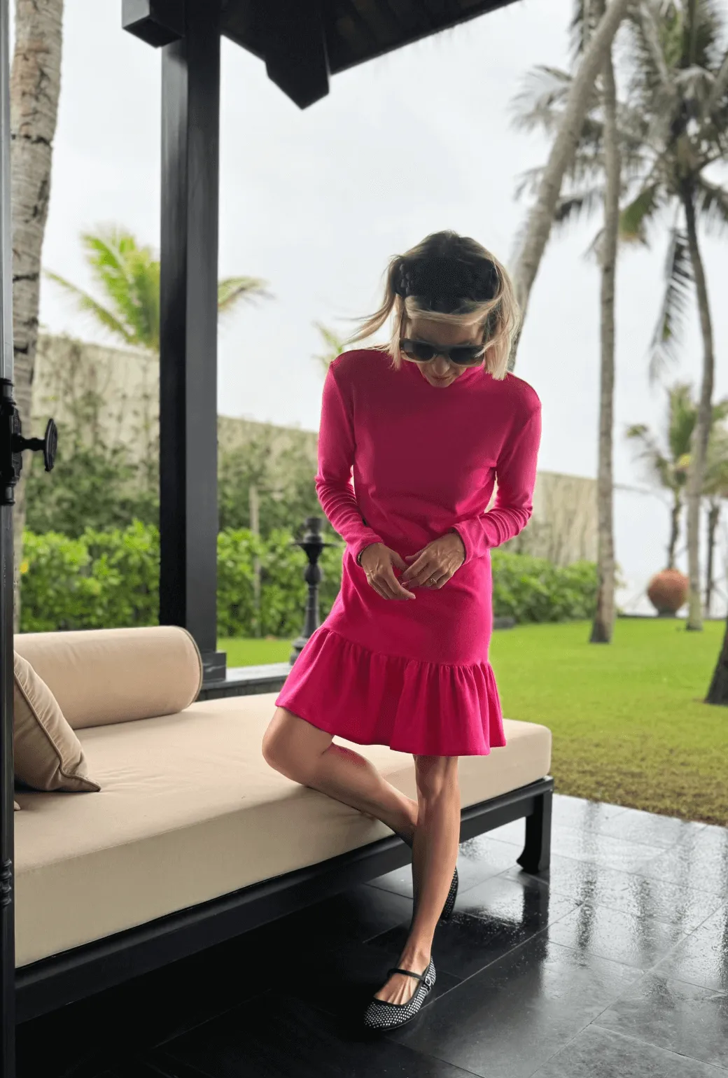 SAMPLE Side Zip Turtleneck Dress MINI - Raspberry