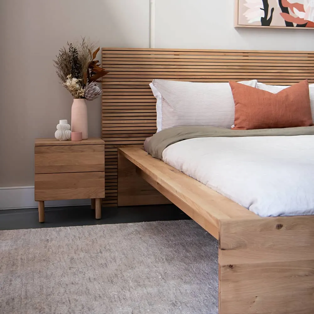 Slice Queen Bed Base - Oak