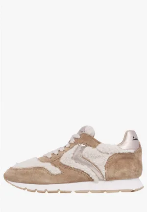 Voile Blanche - Julia Suede/Metallic Fur Sneaker in Brown & Beige