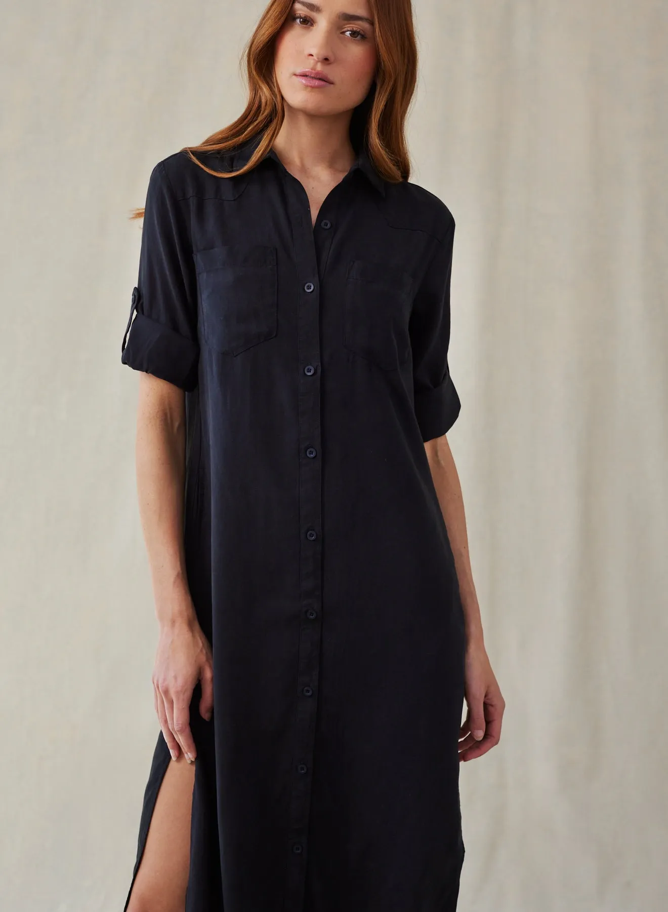 Western Yoke Duster Dress - Vintage Black