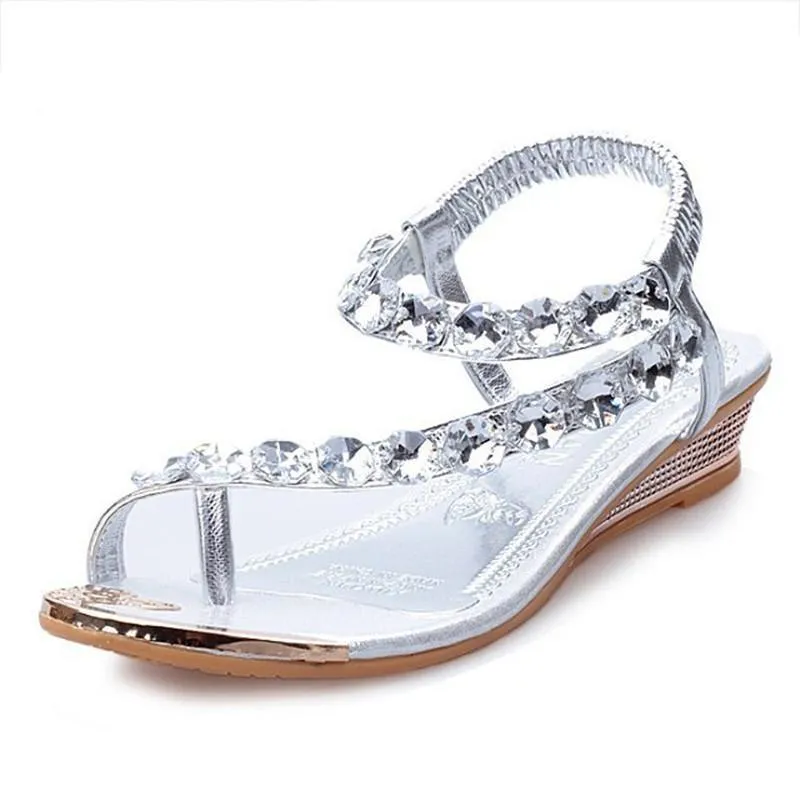 Womens Summer Rhinestone Sandals in Silver